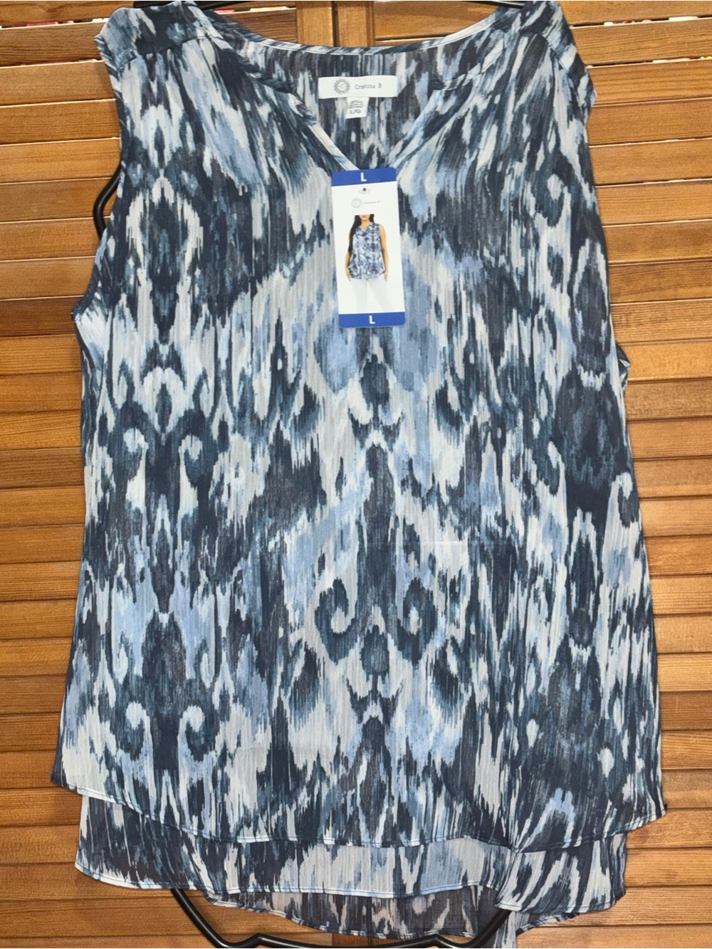 Christina Blue and Gray Patterned Sleeveless Layered Camisole